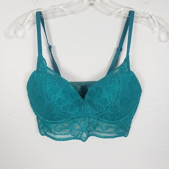 PINK VS Push Up Lace Bralette Turquoise Sz S(AA-C) - Picture 1 of 7